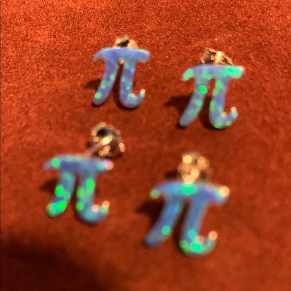 Blue Pi Symbol Earrings - Picture 4 of 11